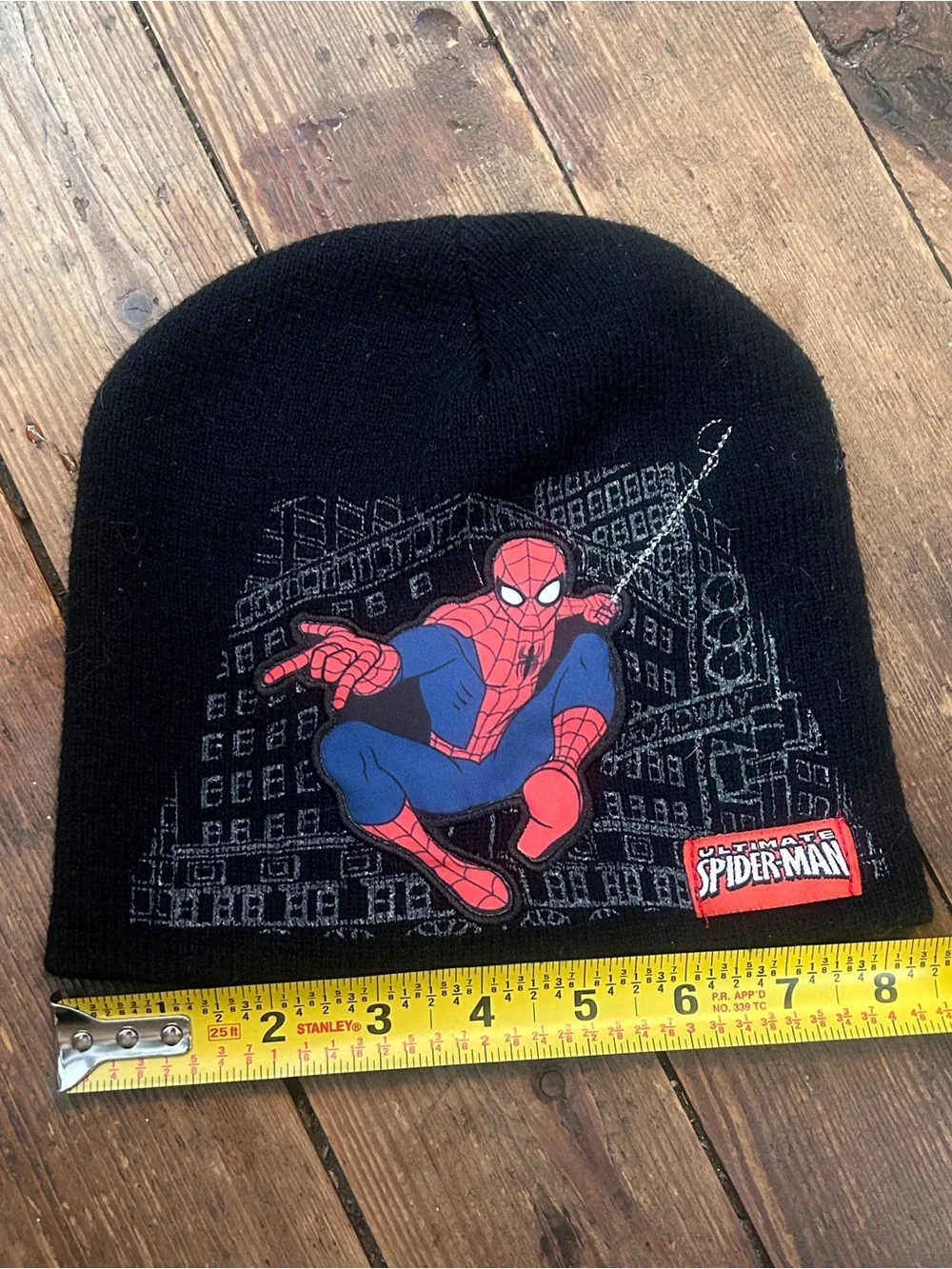 Marvel Kids Black Beanie with Red Logo Tag - OSFM